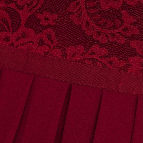 New Chic Lace Top Pleated Maxi Dress Gown Burgundy Red - Picture 10 of 12